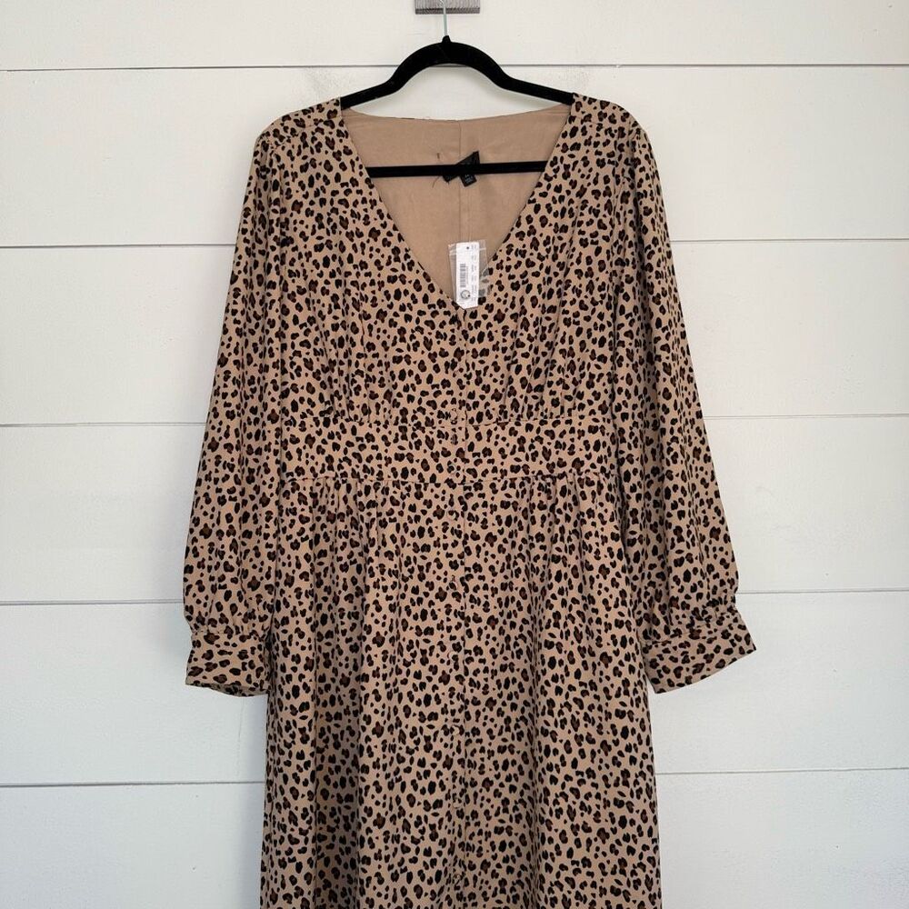 J. Crew Tan and Black Animal Print Midi Dress